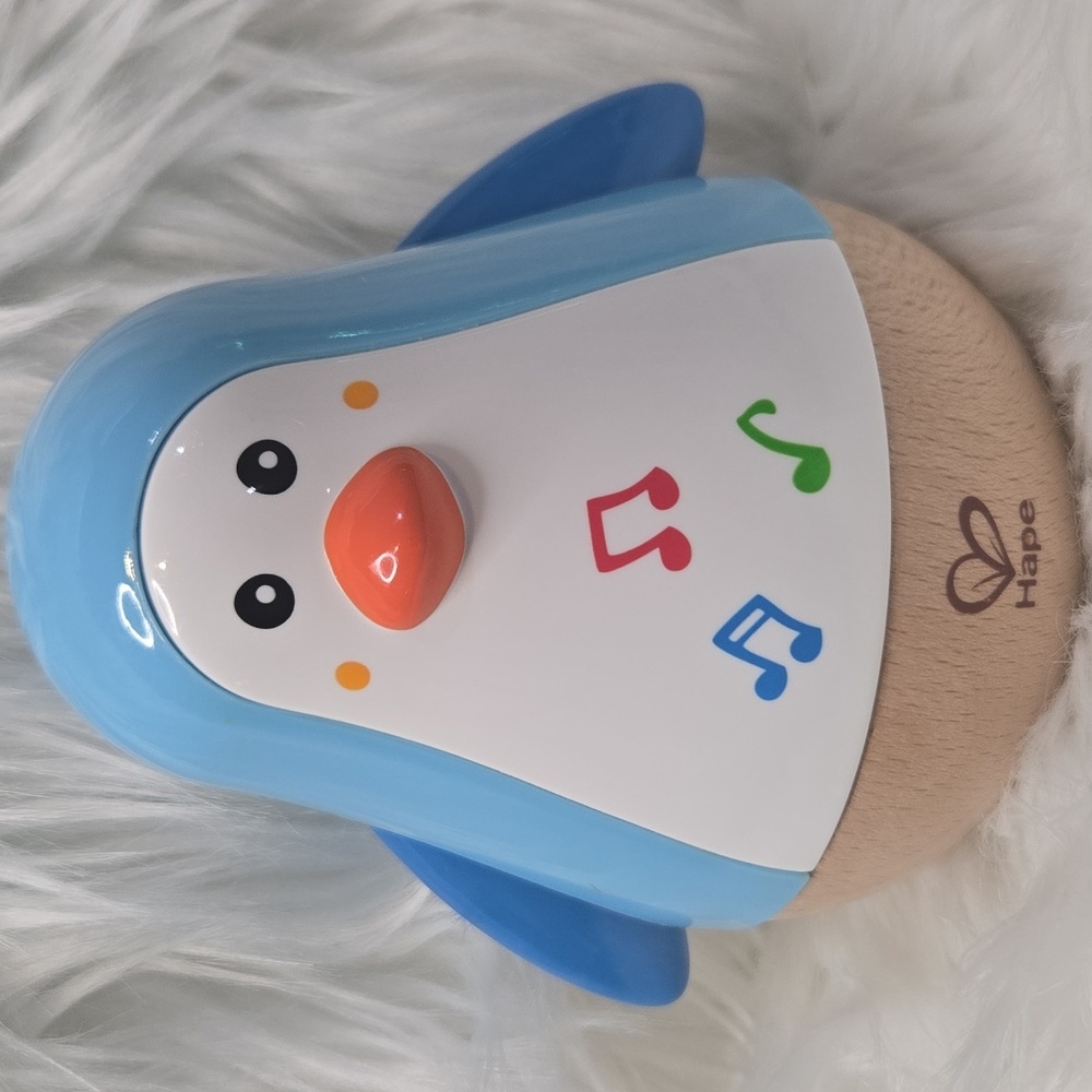 Hape Penguin Musical Wobbler Light Bell Sound Baby Toy 5” For 6 Month+ Blue
